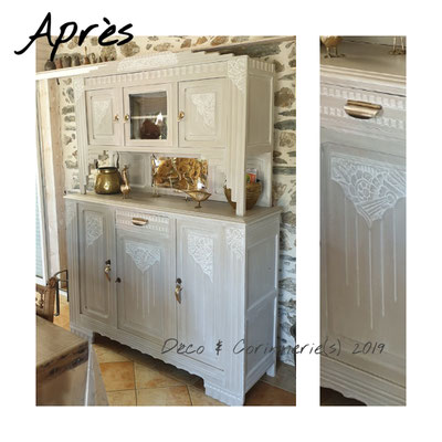 Rénovation Déco & Corinnerie(s) | #Après buffet 2 corps Art Déco Poivre, Patine Blanche, usé Blanc 