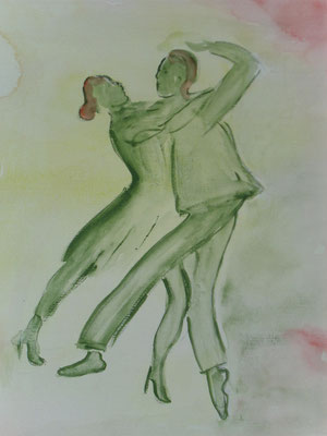 Tanzpaar Grün, Format ca. 30 x 40 cm, 70,- € (Aquarell unter Glas im Rahmen) 100,- €  