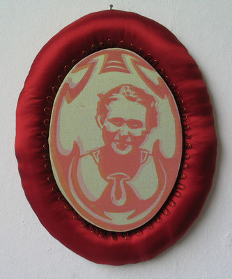 Medallion, rote Reihe Nr. 1, 2011, Linoldoppeldruck und Mischtechnik