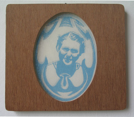 Medallion, blaue Reihe, 2011, Linoldoppeldruck auf Papier und Gaze