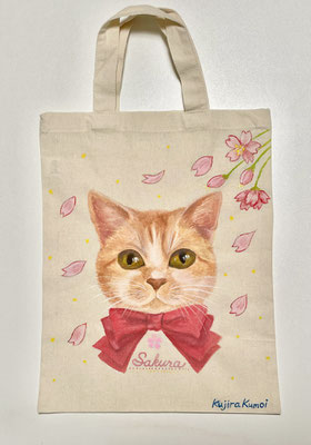 布絵具　トートバッグ絵付け　猫のさくら（セブンカルチャークラブ鳳・八尾/2024年4月～/こども絵画教室/♯PR）