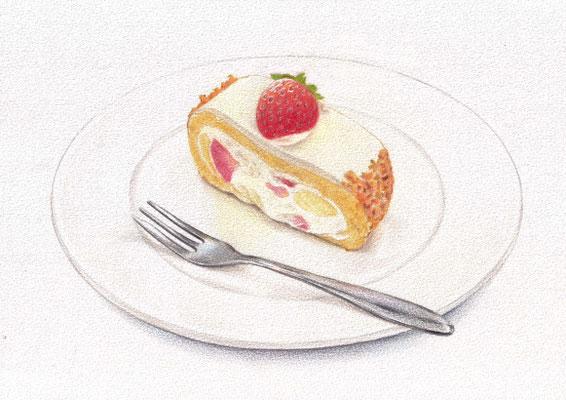 色鉛筆画　ロールケーキ（セブンカルチャークラブ鳳・八尾/2024年4月～/大人の色鉛筆画/♯PR）