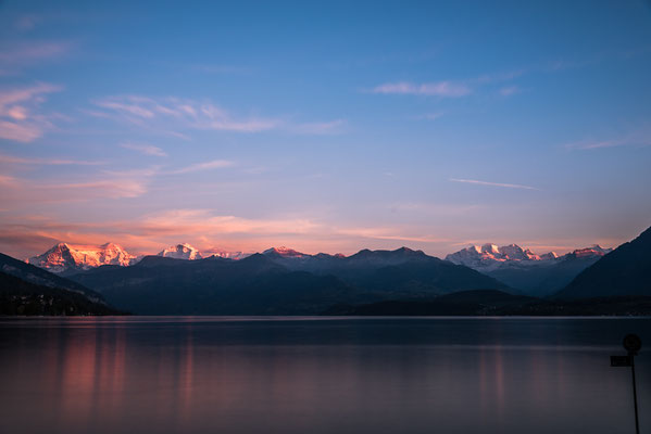 Blick vom Thuner See zu den Berner Alpen