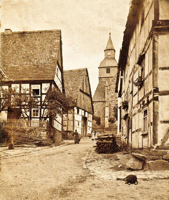 Blick aus der Straße Steintor in Richtung Kirche um 1830