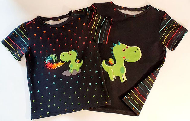 Süße Kindershirts mit Drachenmotiv / Panel genäht im Kurs