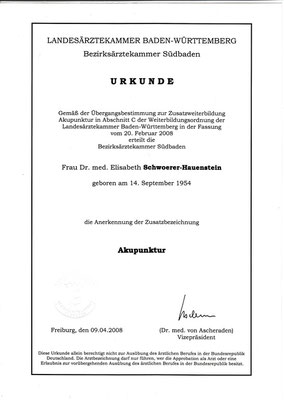Landesärztekammer Baden Württemberg URKUNDE