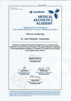 ALLERGAN - Medical Aesthetics Academy Zertifikat