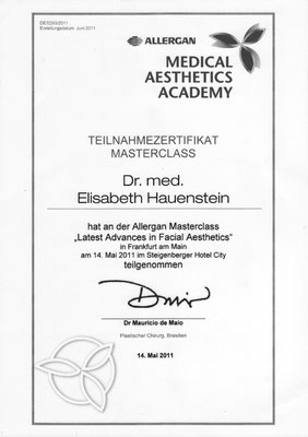 ALLERGAN Medical Aesthetics Academy - Teilnahmezertifikat Masterclass