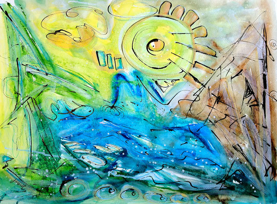 "RIVER SONG"  (24 x 18)  mixed water media on paper  SOLD