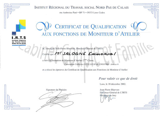 Certification Moniteur d'atelier