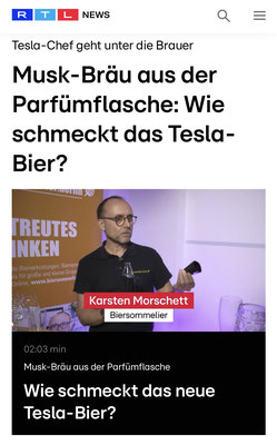 Biersommelier Karsten Morschett testet das neue Tesla-Bier im TV für RTL