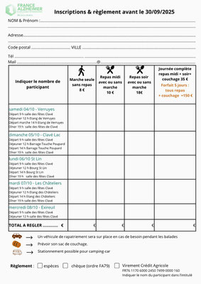 Bulletin d'inscription pour FRANCE ALZHEIMER