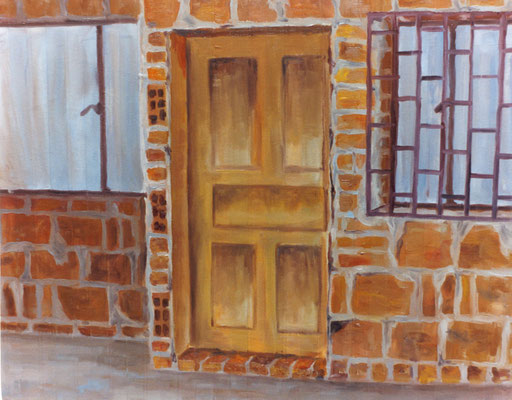 Puerta y fachada. Óleo sobre lienzo.  70 cm x 90 cm. 2001