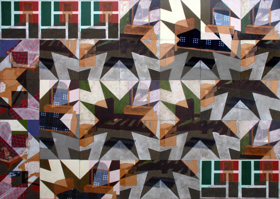 "Huellas del tiempo" Vinilos, polvo, laca, tela, tintes y fotografía sobre MDF. 2008