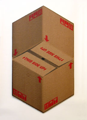 "This side up" Pintura laca sobre cartón corrugado en lamina de MDF.  52cm X 28cm. 2015