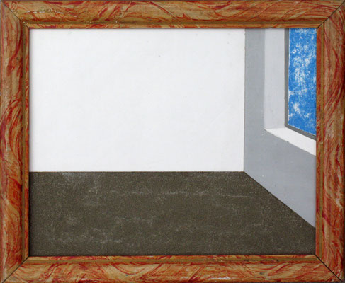 "Aún todavía. Un mobiliario paradójico". Marco de madera, polvo, y vinilo sobre madera. 2004
