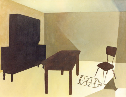 Interior con lampara caida. Acrílico sobre lienzo. 70 cm X 90 cm. 2001
