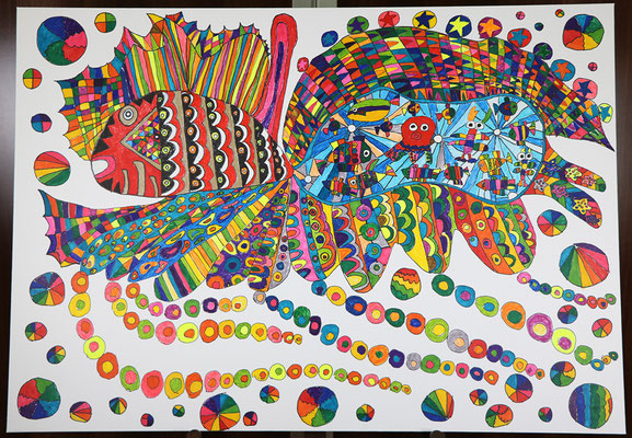 [Colorful金魚水族館]  　ＹＵＫＡ　　 のぞみ園　 2023年 727mm×1030mm　B1パネル　　　　　　キャンバス、マジック
