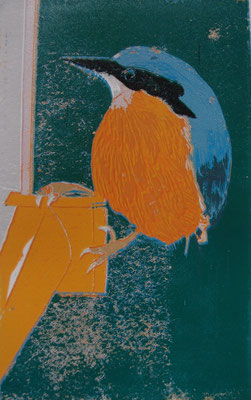 Kleiber, 2025, Linolschnitt auf Papier, 13 cm x 20,5 cm