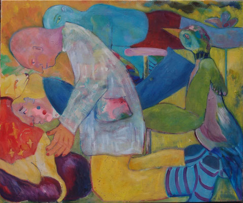 Untersuchung, 2022, Acryl, Seidenmalfarbe, Öl auf Leinwand, 120 cm x 100 cm