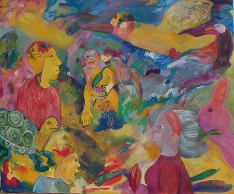 Im Antlitz des Frühlings, 2023, Acryl, Öl, Carborundum auf Leinwand, 120 cm x 100 cm