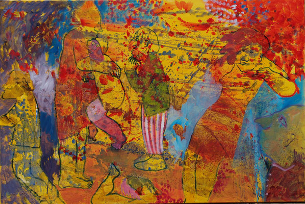 Aufrieb, 2017, Acryl, Wachs und Öl auf Leinwand, 150 cm x 100 cm