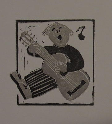 Gitarrenspieler, 2017, Linolschnitt, 30 cm x 30 cm Blattmaß