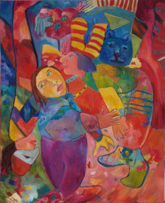 Nur Kinder und Narren stehen nicht kopf, 2023/2024, Acryl und Öl auf Leinwand, 80 cm x 100 cm