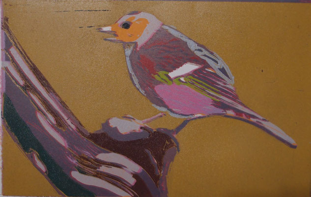 Buchfink, 2024, Linolschnitt auf Papier, 21 cm x 13,5 cm