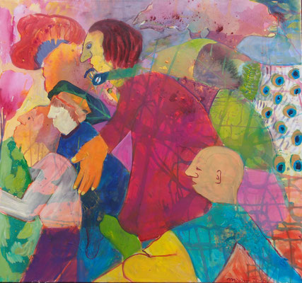 Die Zeit des Pfaus und Baobabs, 2016, Acryl auf Leinwand, 145 cm x 135 cm