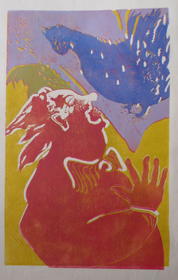 Vom Gesang des Auerhahns, 2019, Linolschnitt