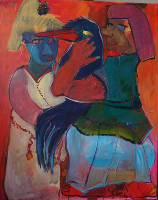 Blauer Rabe, 2008, Acryl auf Baumwolle, 80 cm x 100 cm