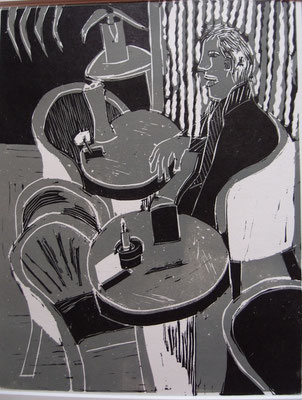Café, 2012, Linolschnitt, 22 cm x 29 cm