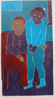 Vater und Tochter, 2012, Linolschnitt, 17,4 cm x 32,4 cm