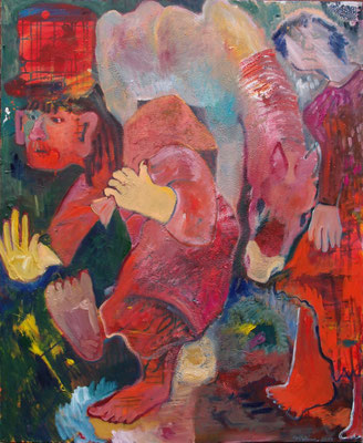 Hampti Dampti, 2019, Acryl, Öl, Bimsmörtel auf Leinwand, 90 cm x 110 cm