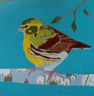 Girlitz, 2025, Linolschnitt auf Papier, 25 cm x 25 cm