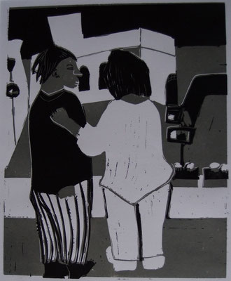 Freunde, 2012,  Linolschnitt, 22 cm x 27 cm