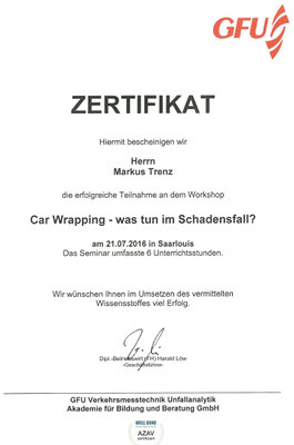 Zertifikat Car Wrapping