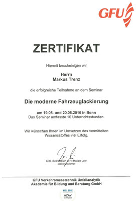 Zertifikat Lackierung