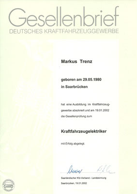 Gesellenbrief Kfz-Elektriker