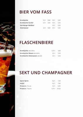 Zum Park Restaurant Cuxhaven - Getränkekarte - Bier, Sekt und Champagner