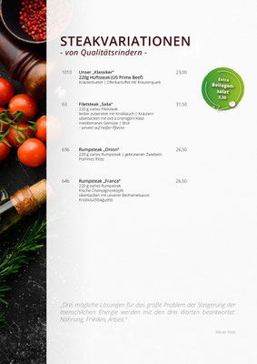 Zum Park Restaurant Cuxhaven - Speisekarte - Steakvariationen