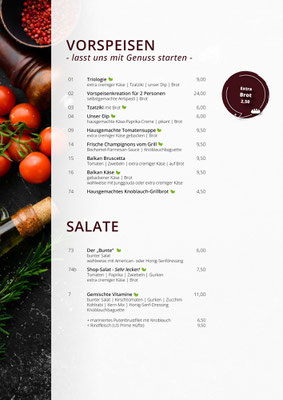 Zum Park Restaurant Cuxhaven - Speisekarte - Vorspeisen und Salate