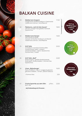 Zum Park Restaurant Cuxhaven - Speisekarte - Balkan Cuisine