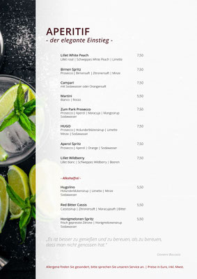 Zum Park Restaurant Cuxhaven - Speisekarte - Aperitif