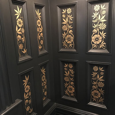 Finished stenciled and painted panels for North fork residence by Eve Ashcraft