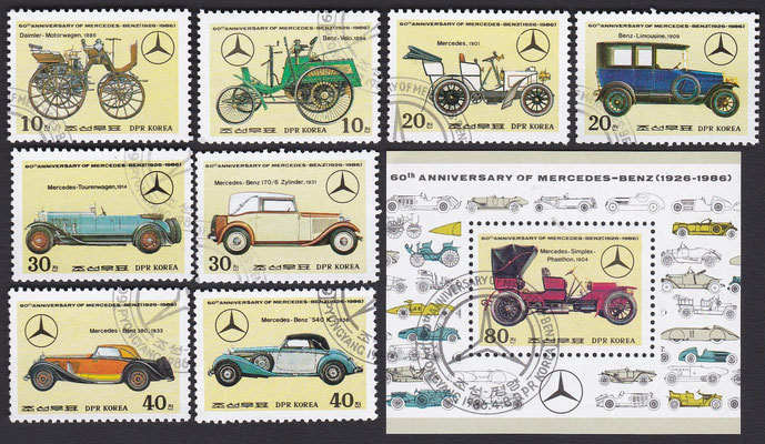 Postzegels Korea, 60th Anniversary of Mercedes-Benz (1926-1986), uit 1986.