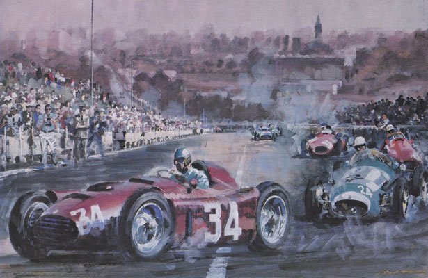 Grand Prix van Spanje, Barcelona in 1954. Geschilderd door Walter Gotschke.