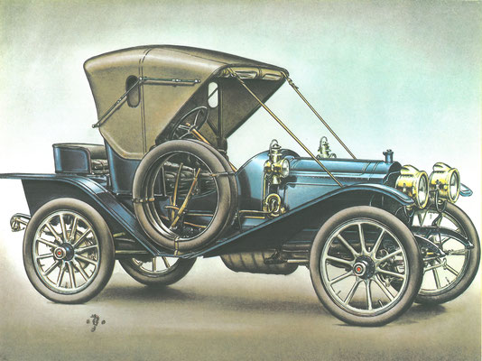 Packard 1909. Getekend door Piet Olyslager.