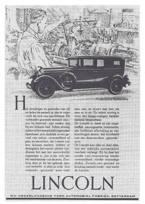 Nederlandse advertentie voor Lincoln uit 1930.